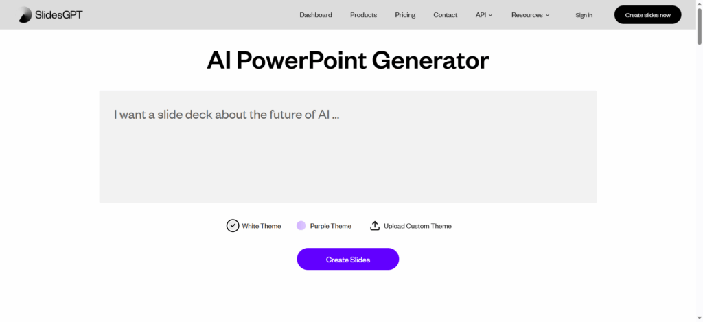 Slide GPTのAI Power Point Generatorの画面のスクリーンショット
